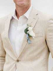 Men's Two-Button Single Breasted Tailored Linen Suit In Solid Colors