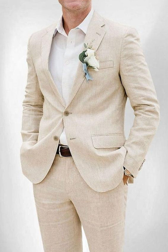 Men's Two-Button Single Breasted Tailored Linen Suit In Solid Colors