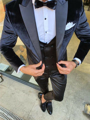 Men's Vintage Velvet One-Button Jacket In Black Blue And Burgundy