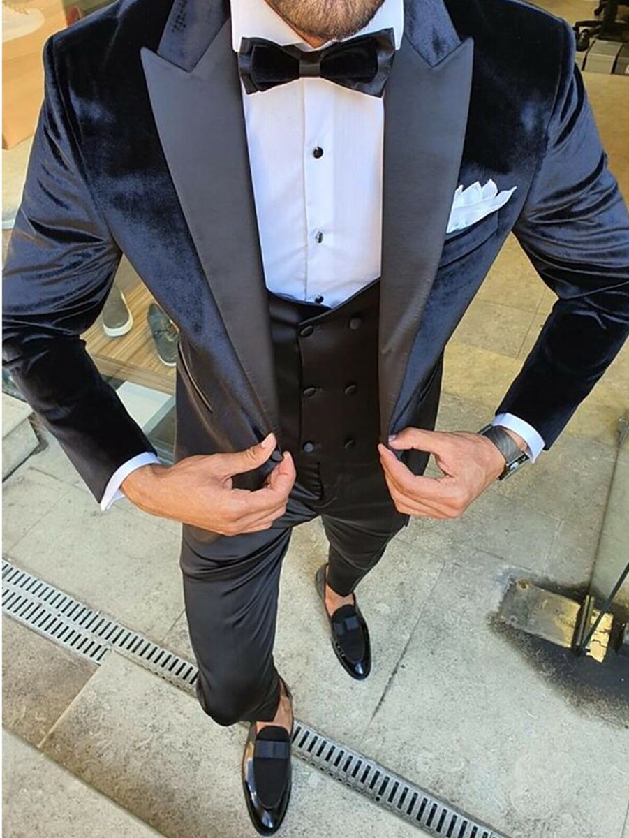 Men's Vintage Velvet One-Button Jacket In Black Blue And Burgundy