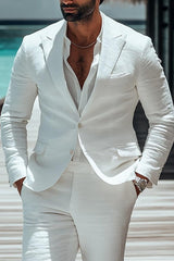 Men's White Standard Fit Two-Button Single Breasted 2-Piece Beach Wedding Suit
