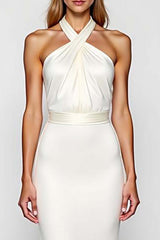 Mermaid Backless White Halter Long Formal Dress