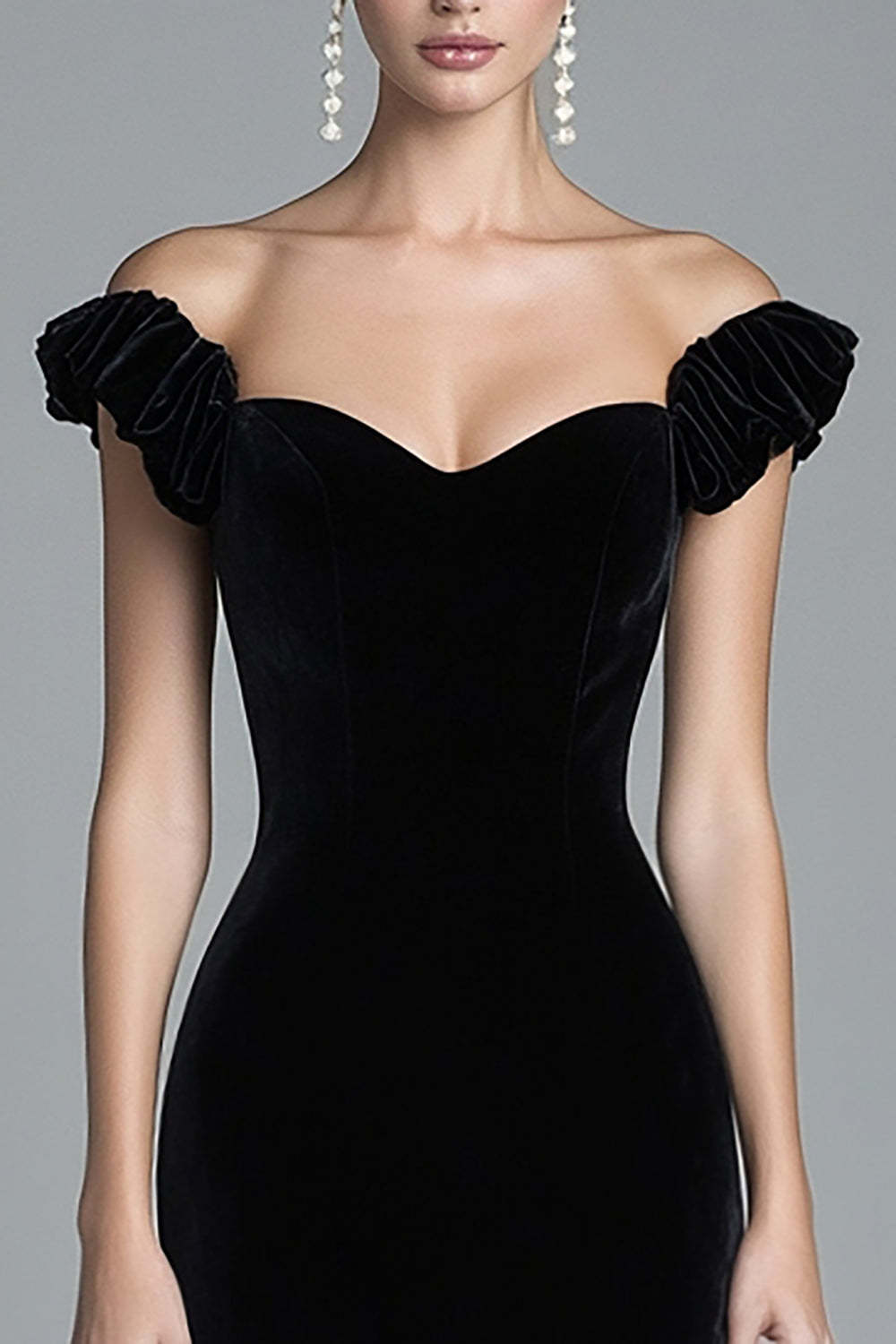 Mermaid Black Velvet Wedding Guest Dress Off The Shoulder Long Velvet Formal Dress