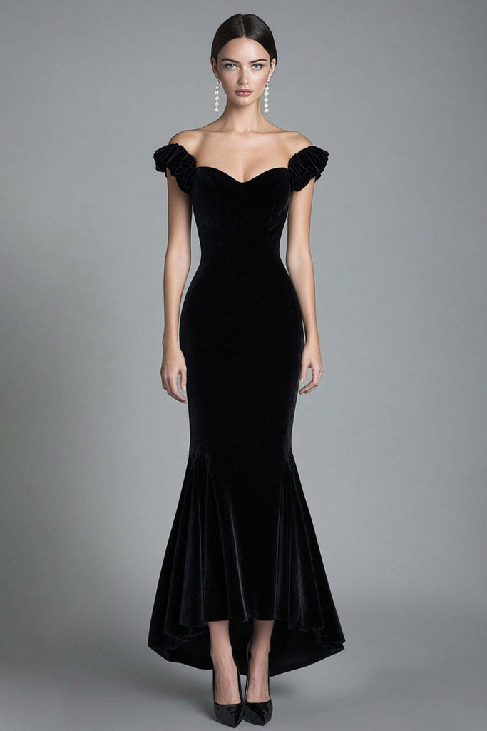 black velvet wedding guest dress Elegant Ankle Length Pleats Velvet Wedding Guest Dress