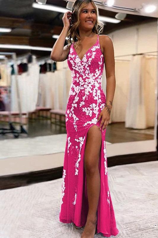 Mermaid Blue Prom Dress Lace Long Evening Dress With Split