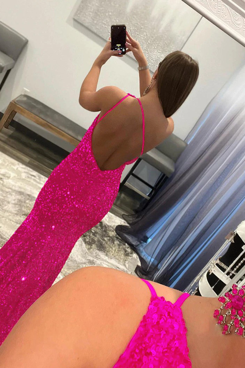 Mermaid Glitter Sequined One Shoulder Long Prom Dress