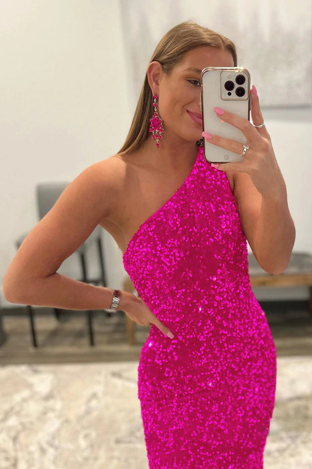 Mermaid Glitter Sequined One Shoulder Long Prom Dress