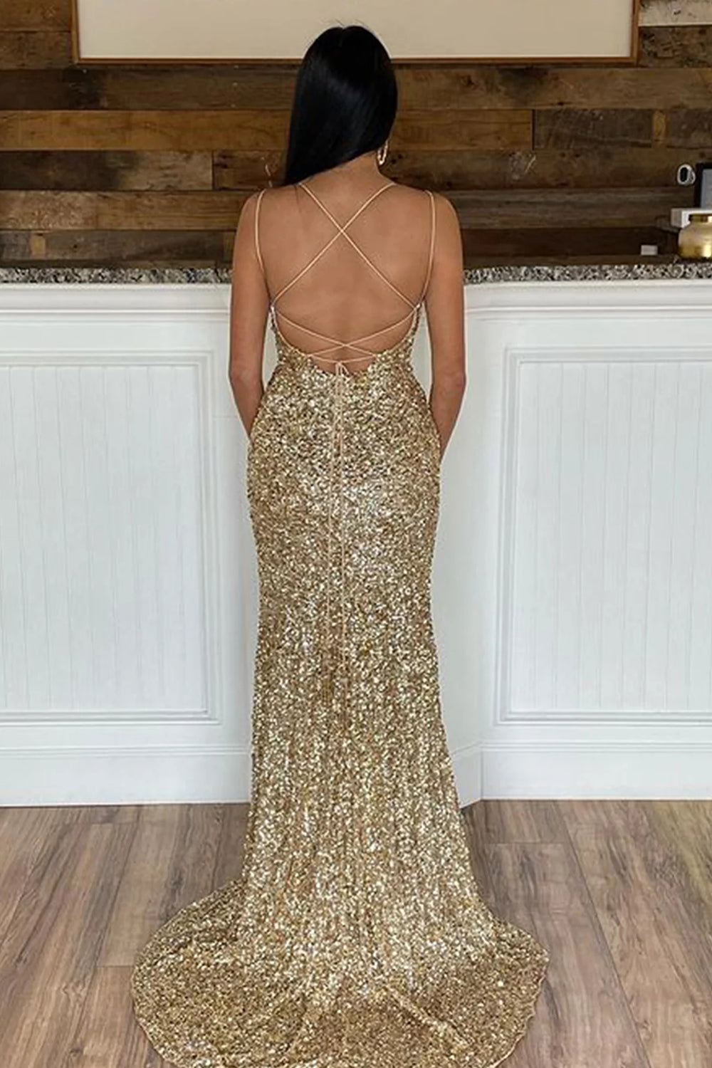 Mermaid Glitter Sequins Hot Pink Backless Long Prom Dress