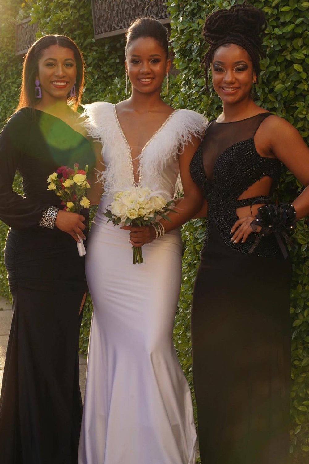 Mermaid Grey Deep V Neck Beaded Prom Dress with Feathers