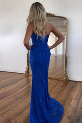 Mermaid Hot Pink Prom Dress Strapless Corset Evening Dress with Appliques