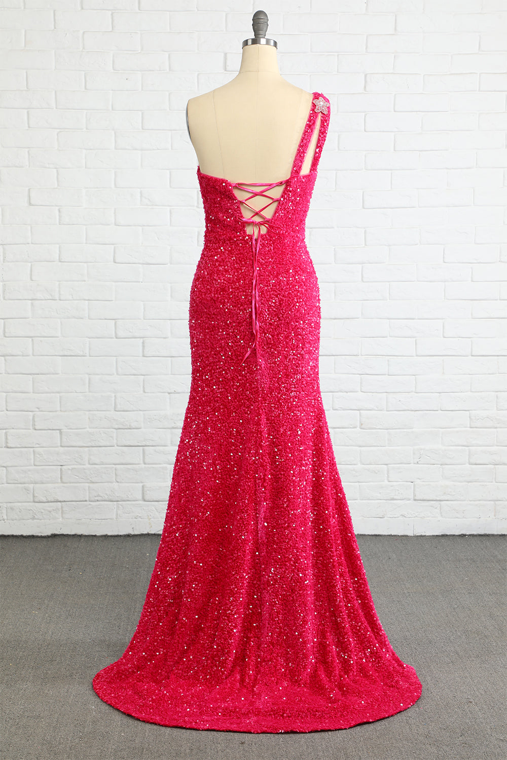 Mermaid Hot Pink Stars Sequins Prom Dress