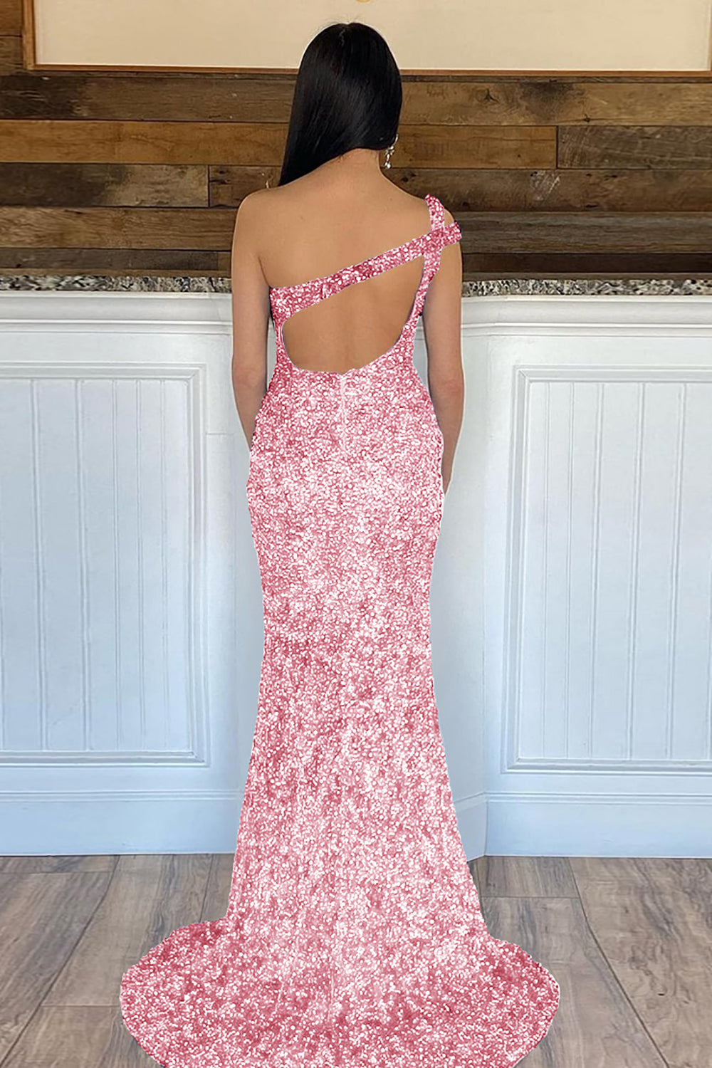 Mermaid One Shoulder Dark Purple Prom Dress Sequined Long Evening Dress