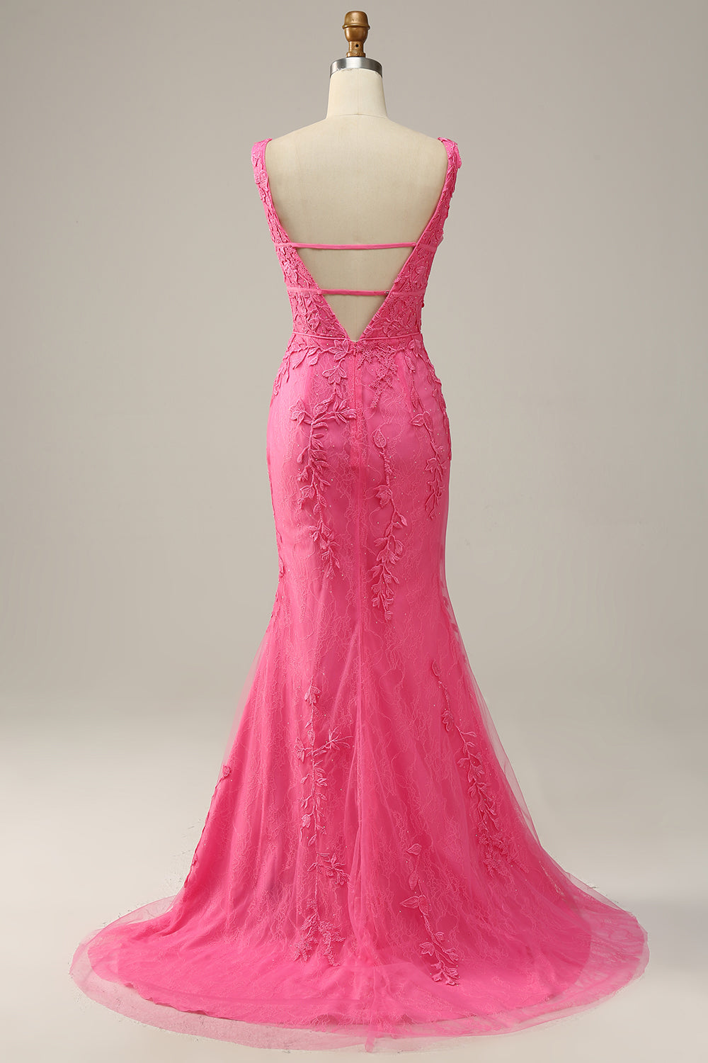 Mermaid Prom Dress Deep V Neck Pink Long Evening Dress with Appliques