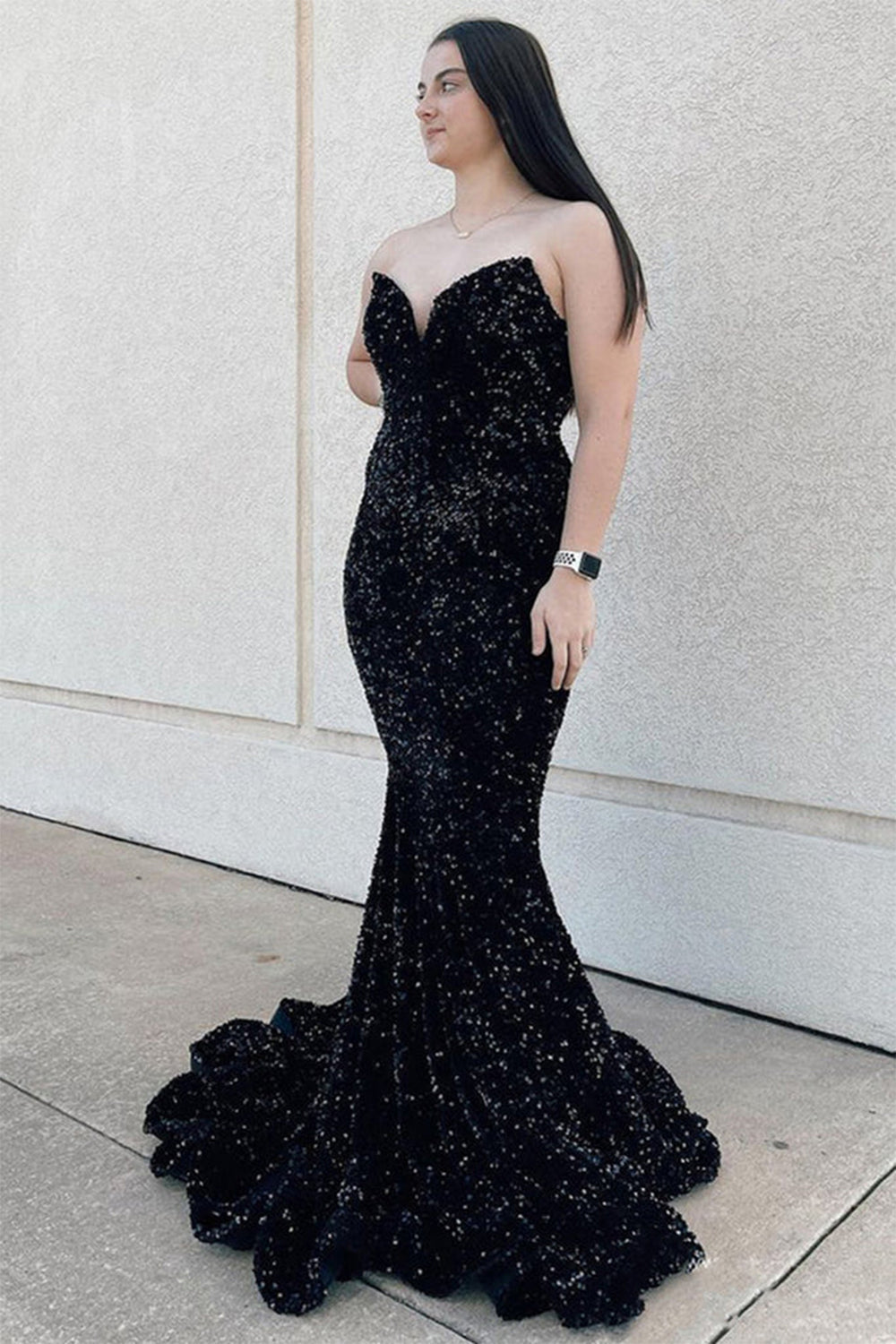 Mermaid Prom Dress Fuchsia Sequins Long Evening Dress