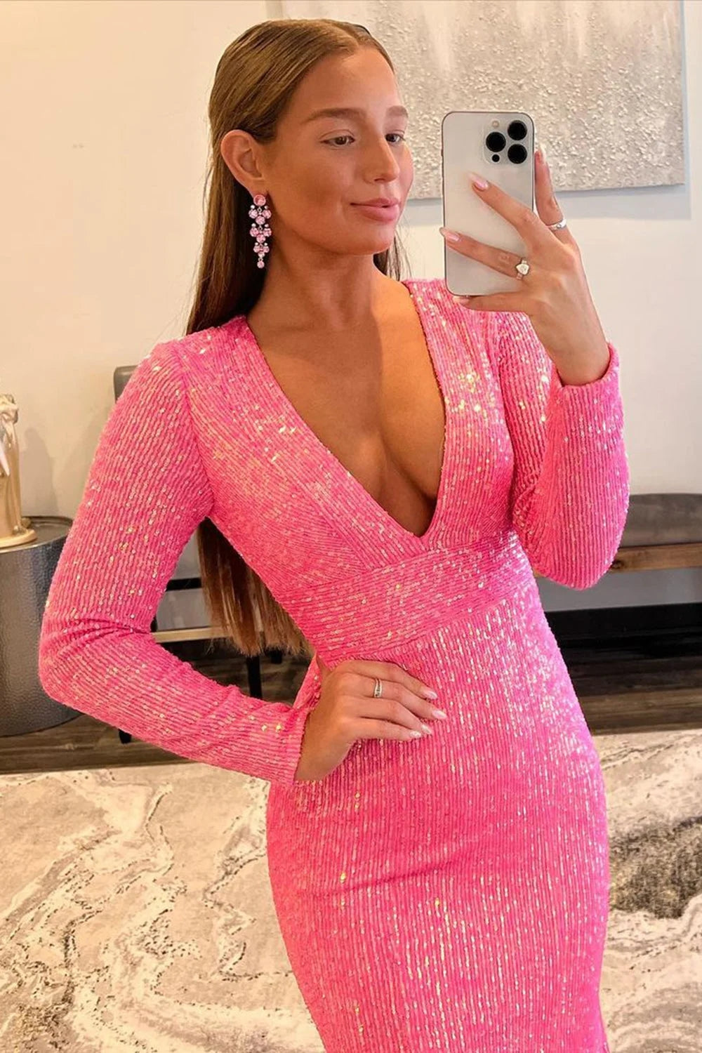 Mermaid Prom Dress Glitter Navy Sequins Mesh Backless Evening Dress