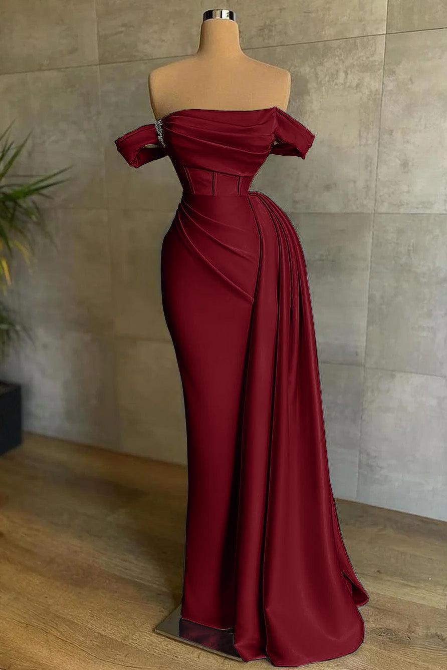 Mermaid Prom Dress Off the Shoulder Cap Sleeve Satin Formal Dress