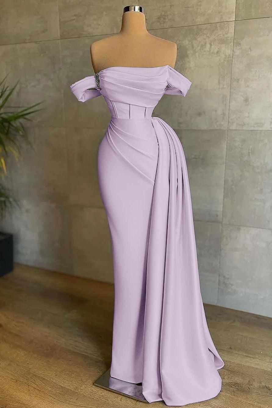 Mermaid Prom Dress Off the Shoulder Cap Sleeve Satin Formal Dress