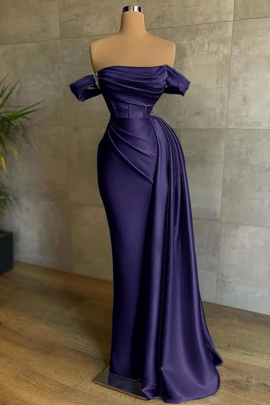 Mermaid Prom Dress Off the Shoulder Cap Sleeve Satin Formal Dress