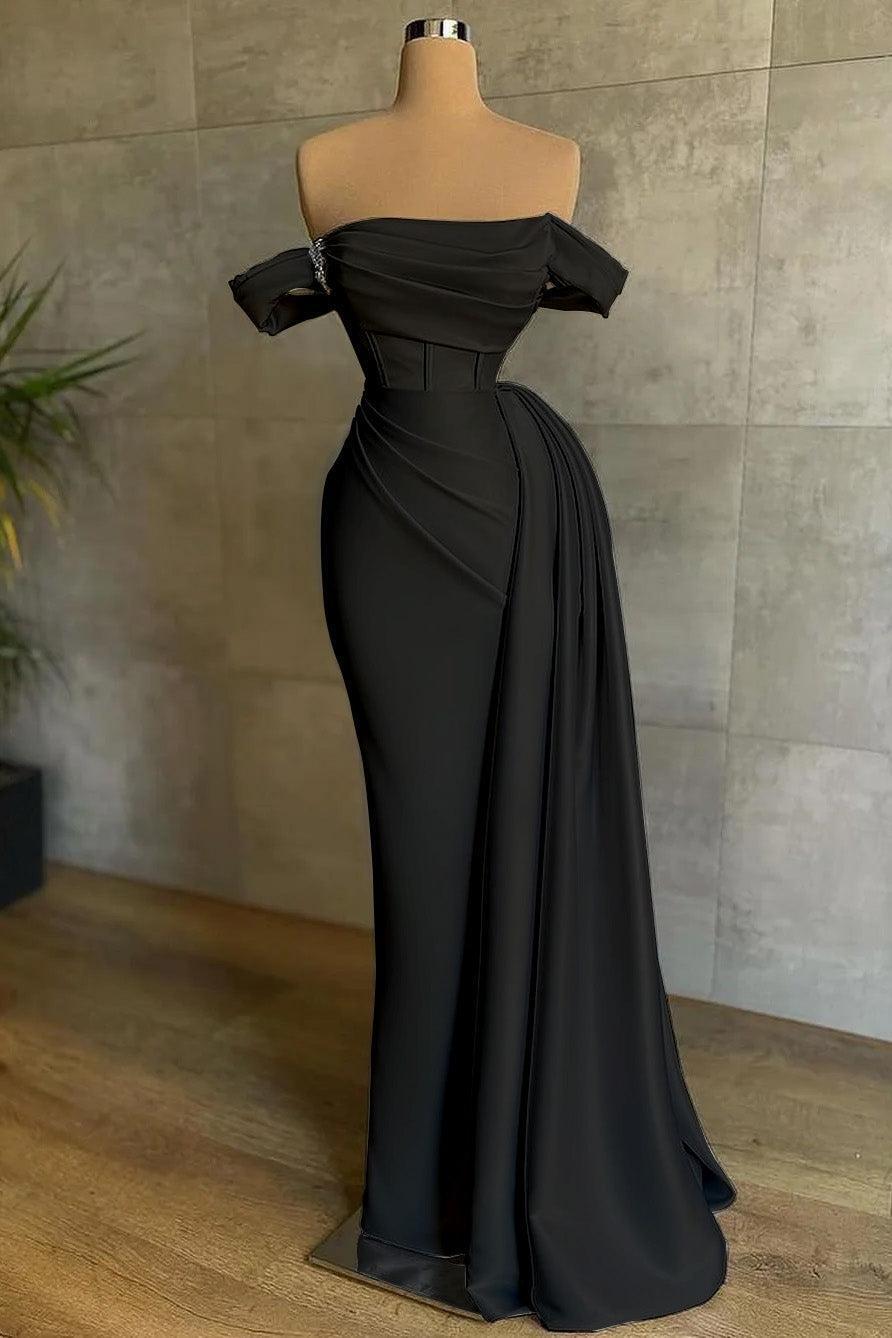 Mermaid Prom Dress Off the Shoulder Cap Sleeve Satin Formal Dress