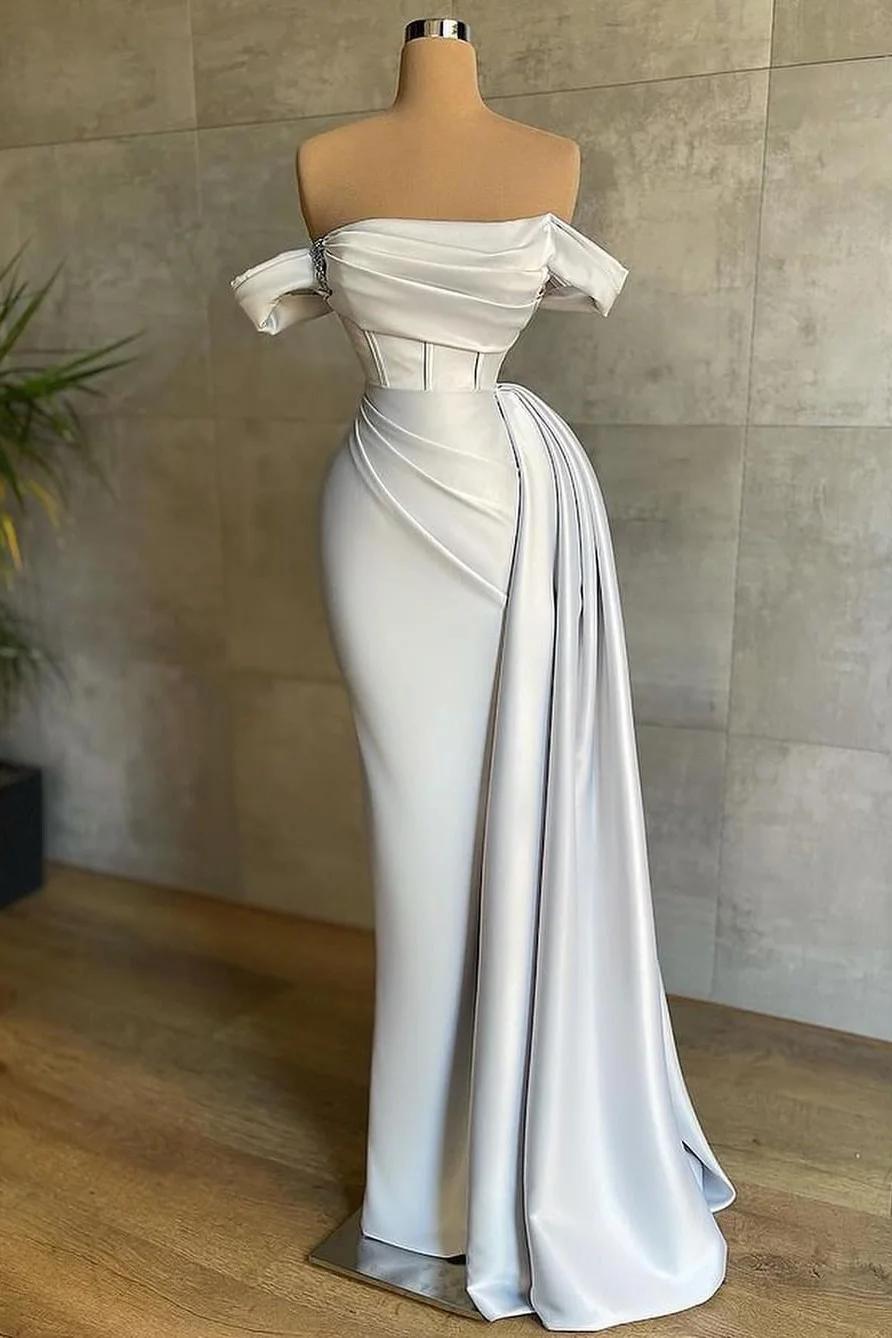 Mermaid Prom Dress Off the Shoulder Cap Sleeve Satin Formal Dress