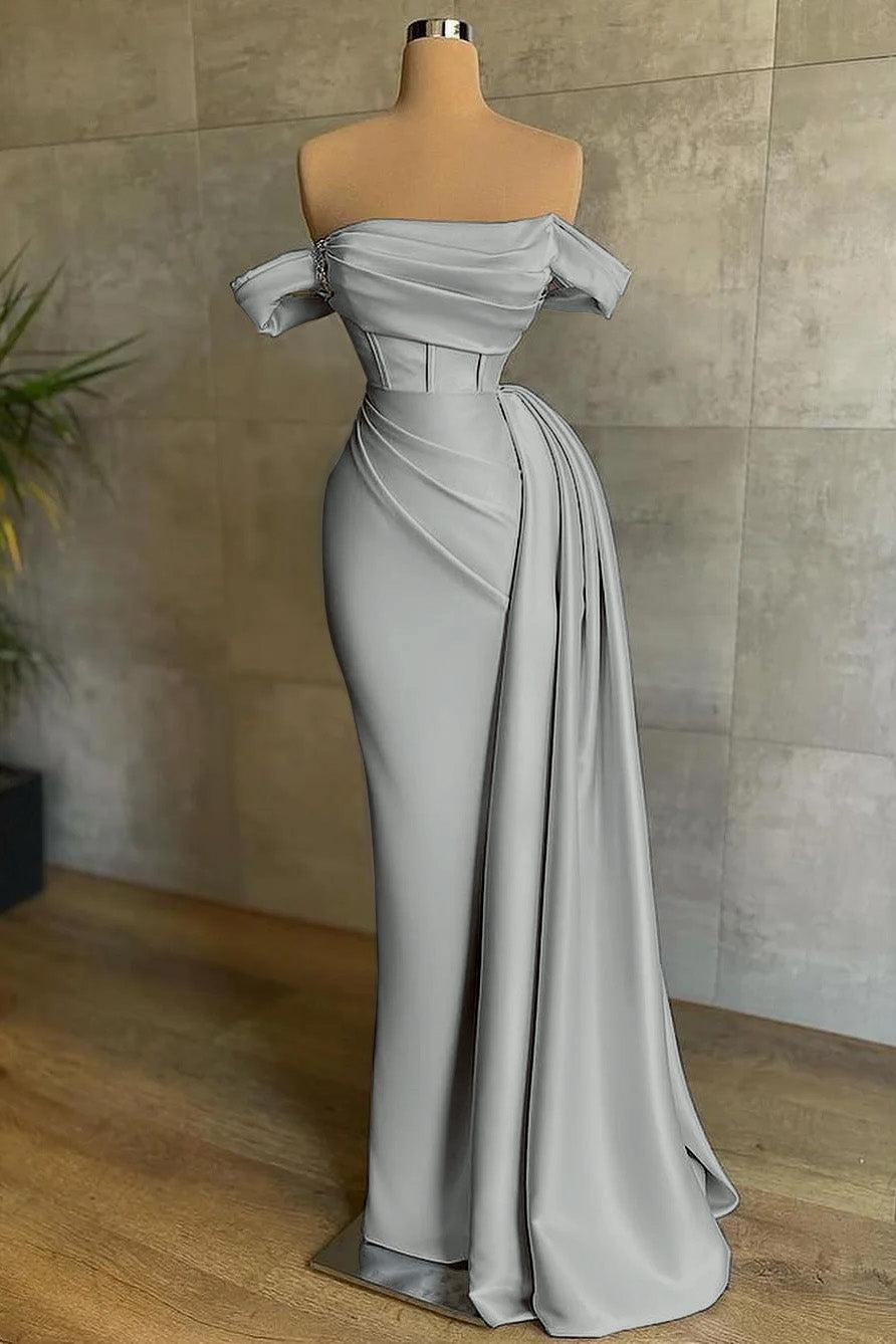 Mermaid Prom Dress Off the Shoulder Cap Sleeve Satin Formal Dress
