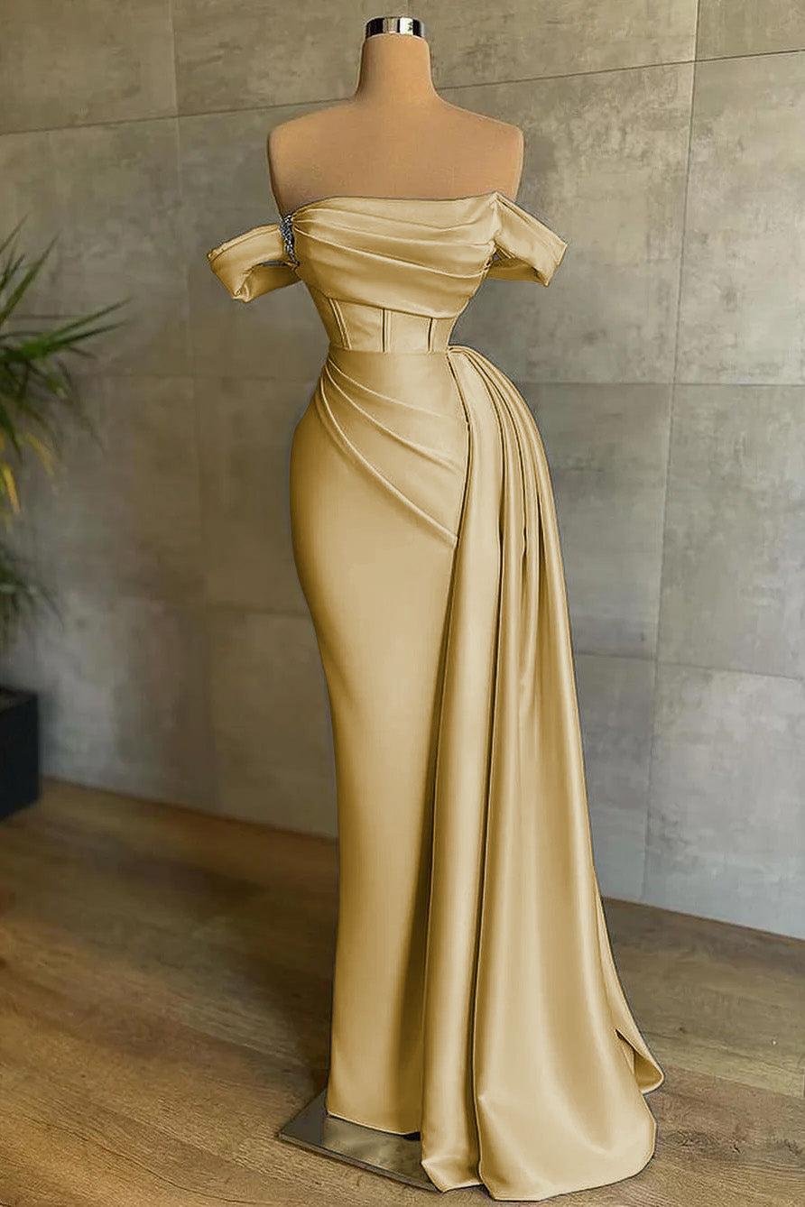 Mermaid Prom Dress Off the Shoulder Cap Sleeve Satin Formal Dress