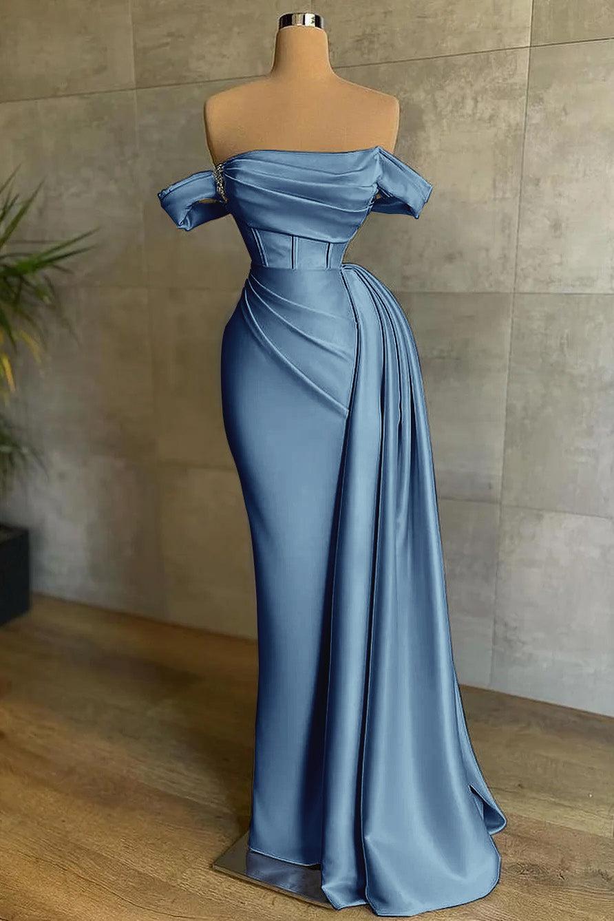 Mermaid Prom Dress Off the Shoulder Cap Sleeve Satin Formal Dress