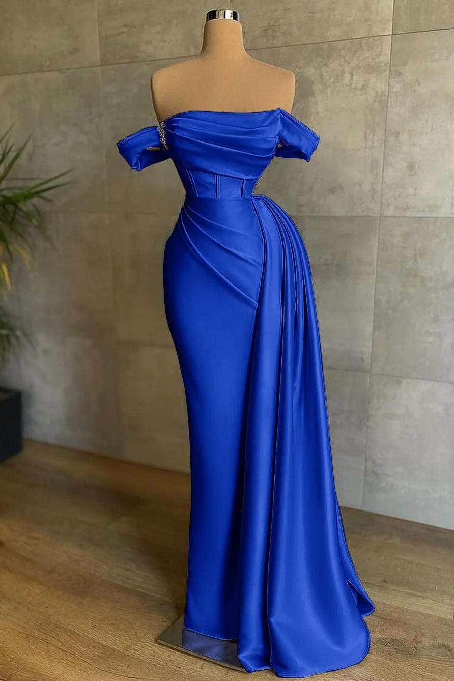 Mermaid Prom Dress Off the Shoulder Cap Sleeve Satin Formal Dress