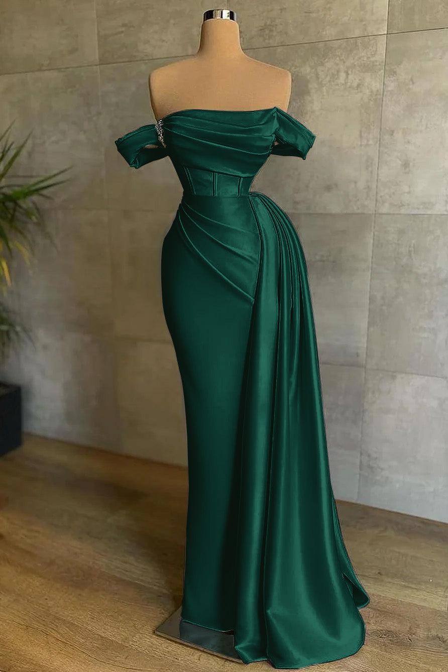 Mermaid Prom Dress Off the Shoulder Cap Sleeve Satin Formal Dress