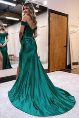 Mermaid Prom Dress Off the Shoulder Satin Elegant Evening Dress with Split