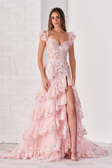 Mermaid Prom Dress Off the Shoulder Tiered Lace Formal Dress