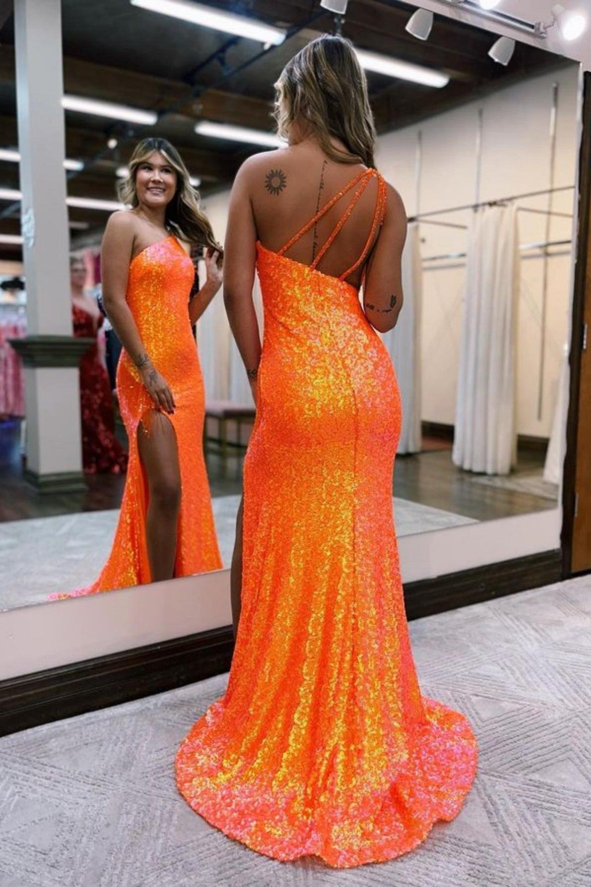 Mermaid Prom Dress One Shoulder Sequin Evening Dress With Tassels