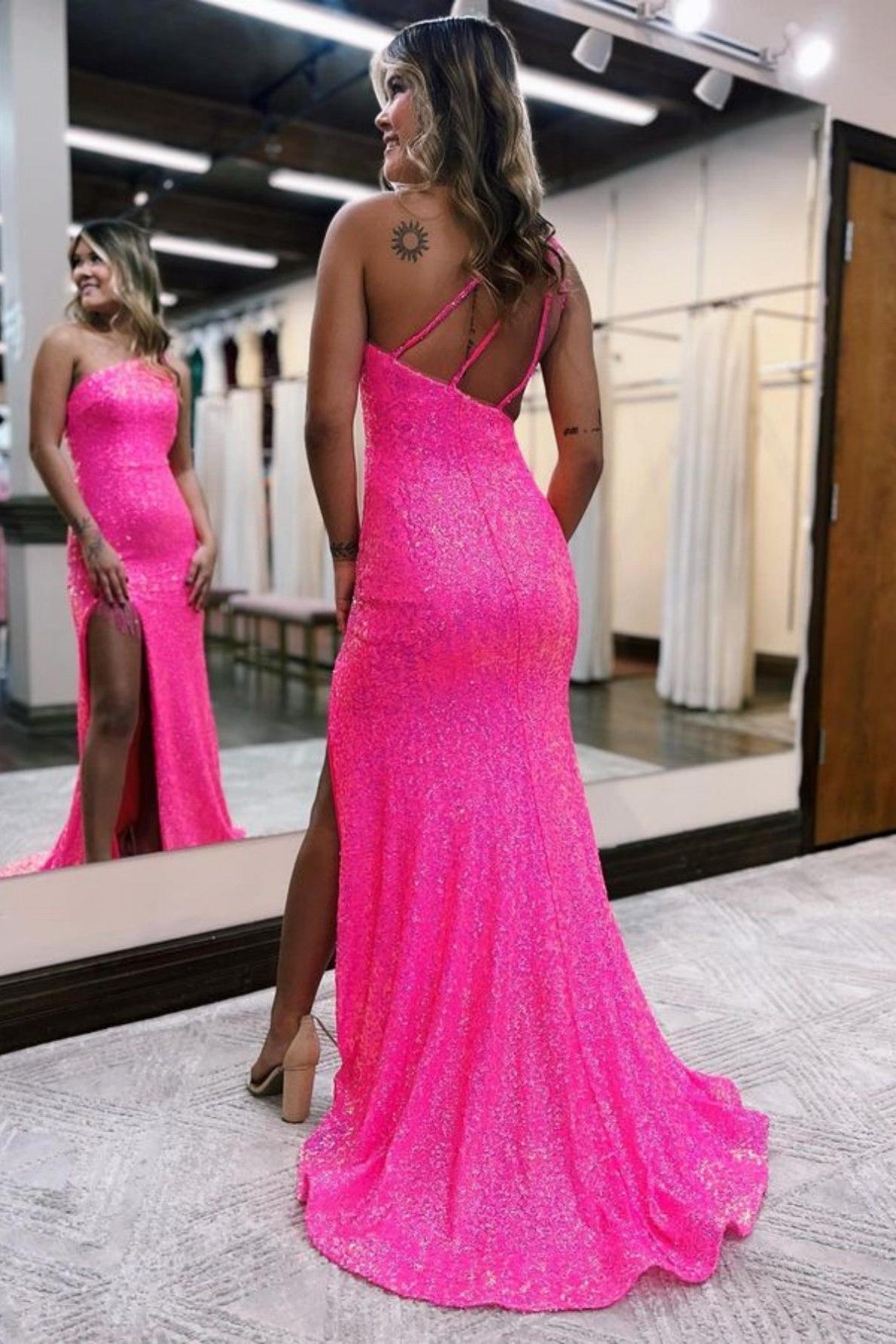 Mermaid Prom Dress One Shoulder Sequin Evening Dress With Tassels