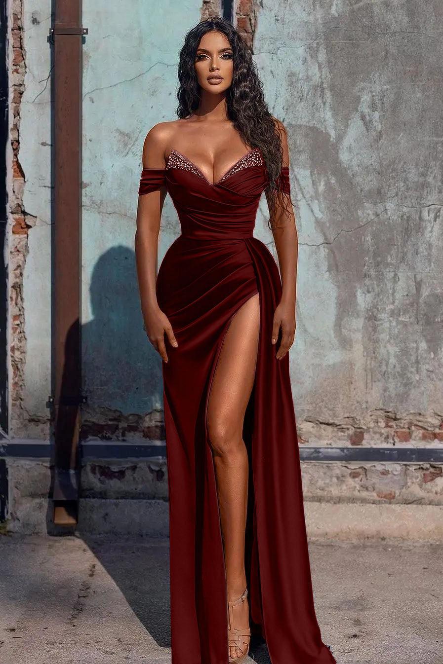 Mermaid Prom Dress Satin Long E Evening Dress with Split
