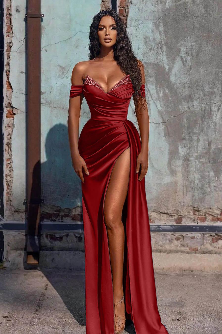 Mermaid Prom Dress Satin Long E Evening Dress with Split