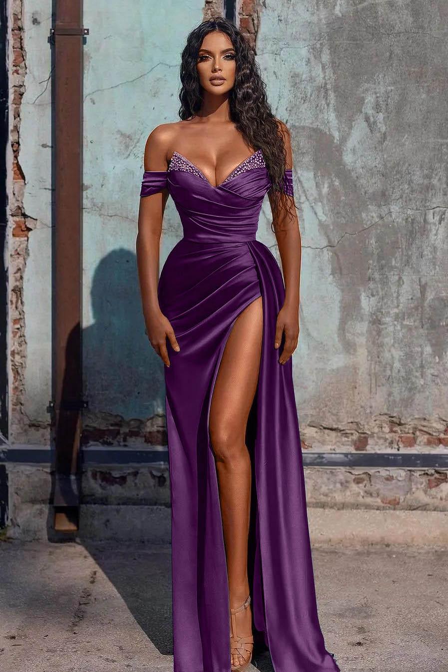 Mermaid Prom Dress Satin Long E Evening Dress with Split
