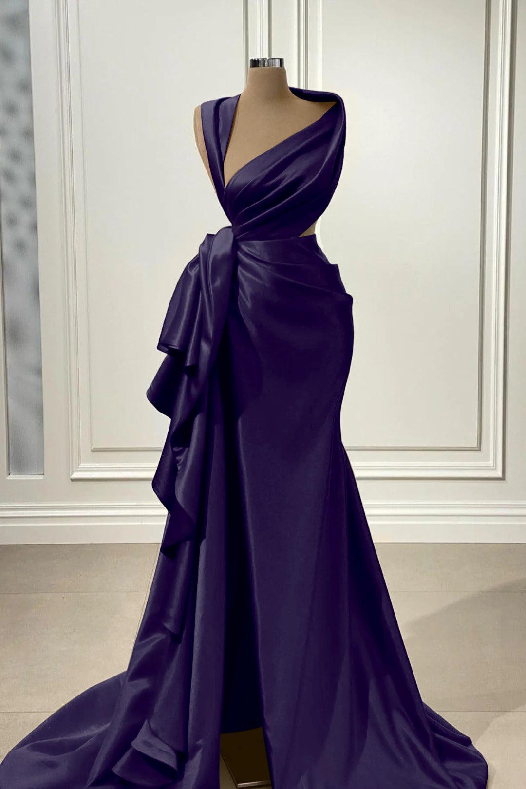 Mermaid Prom Dress Sleeveless Asymmetric Neck Satin Formal Dress