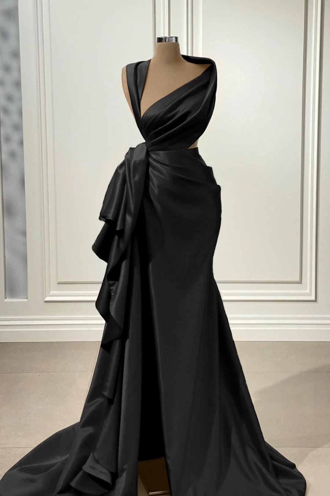 Mermaid Prom Dress Sleeveless Asymmetric Neck Satin Formal Dress