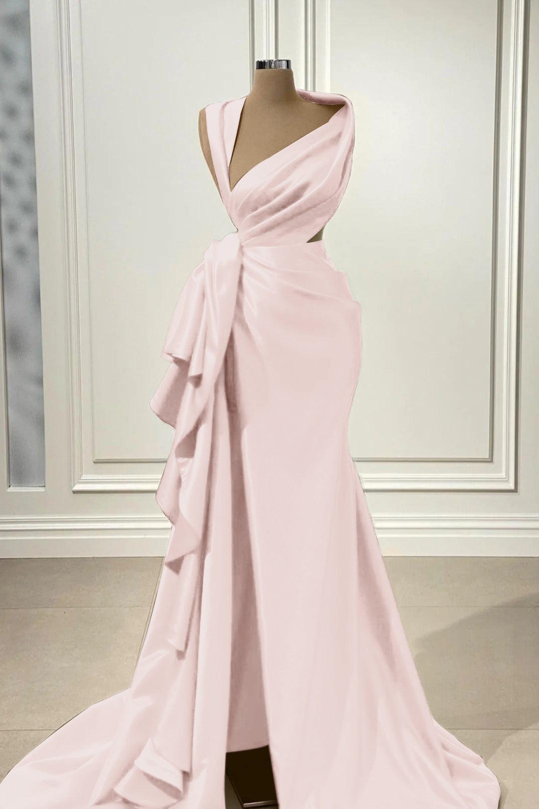Mermaid Prom Dress Sleeveless Asymmetric Neck Satin Formal Dress