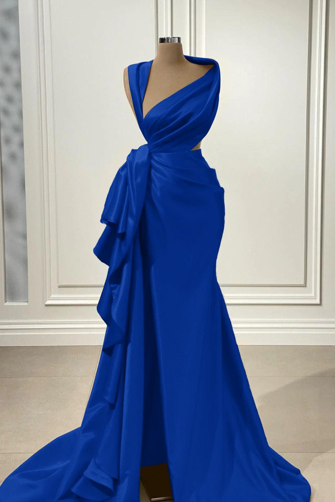 Mermaid Prom Dress Sleeveless Asymmetric Neck Satin Formal Dress