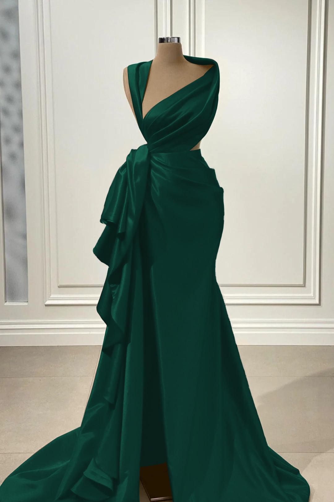 Mermaid Prom Dress Sleeveless Asymmetric Neck Satin Formal Dress