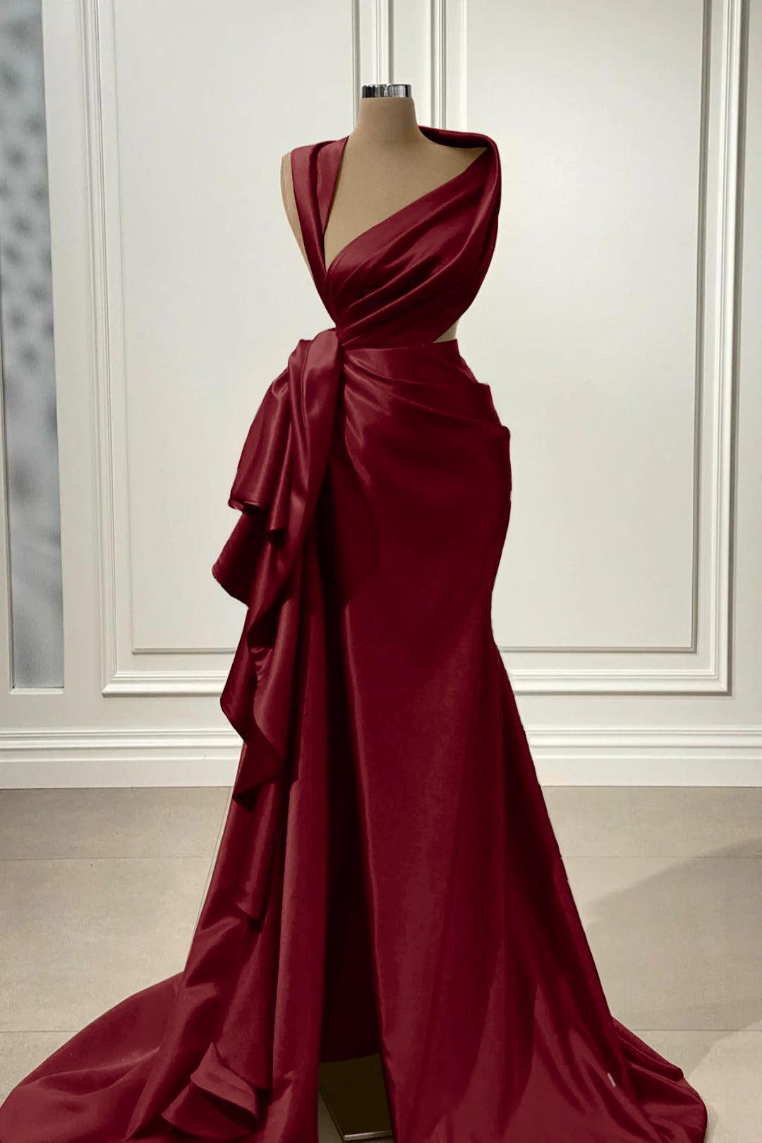 Mermaid Prom Dress Sleeveless Asymmetric Neck Satin Formal Dress