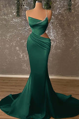 Mermaid Prom Dress Sleeveless One Shoulder Formal Dress With Beadings