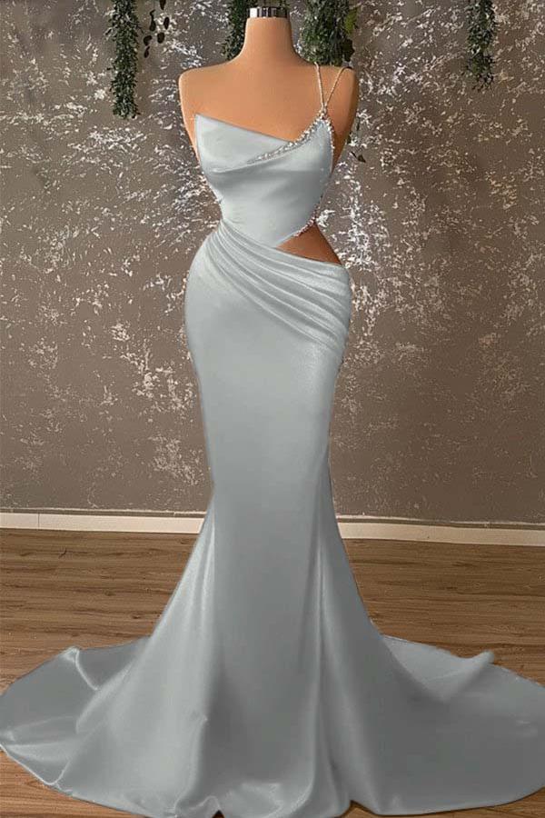 Mermaid Prom Dress Sleeveless One Shoulder Formal Dress With Beadings