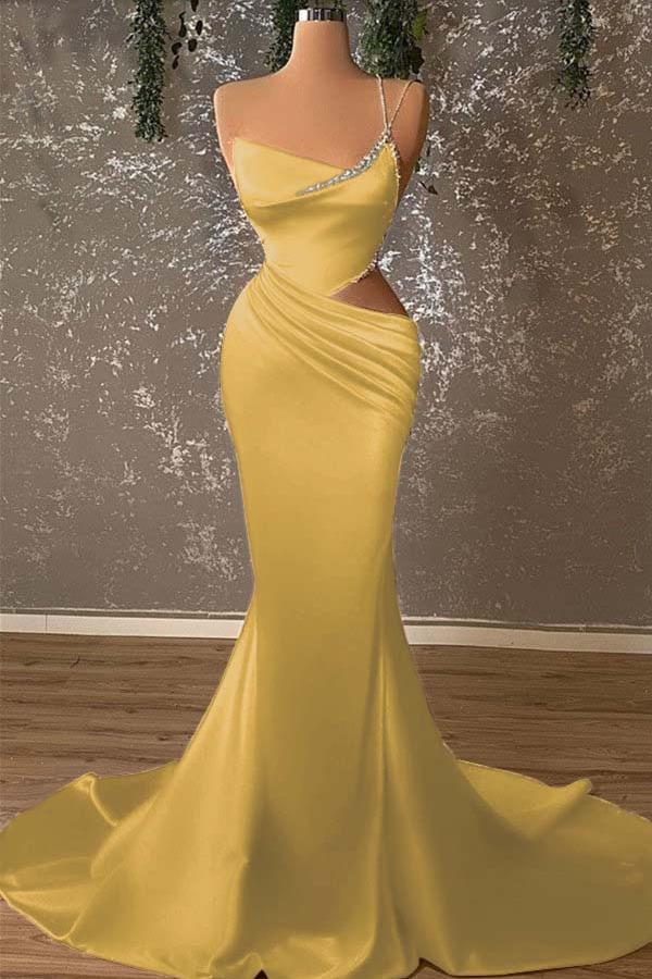 Mermaid Prom Dress Sleeveless One Shoulder Formal Dress With Beadings