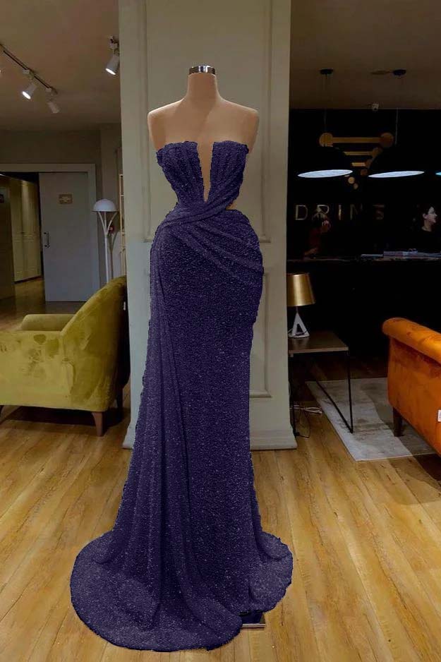 Mermaid Prom Dress Sleeveless Strapless Formal Dress With Sequins