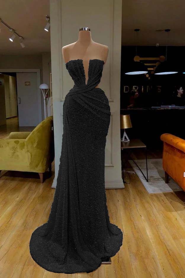 Mermaid Prom Dress Sleeveless Strapless Formal Dress With Sequins