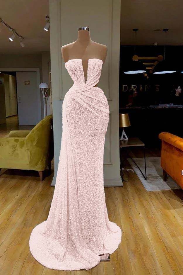 Mermaid Prom Dress Sleeveless Strapless Formal Dress With Sequins