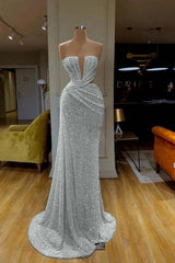Mermaid Prom Dress Sleeveless Strapless Formal Dress With Sequins