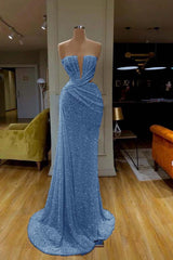 Mermaid Prom Dress Sleeveless Strapless Formal Dress With Sequins